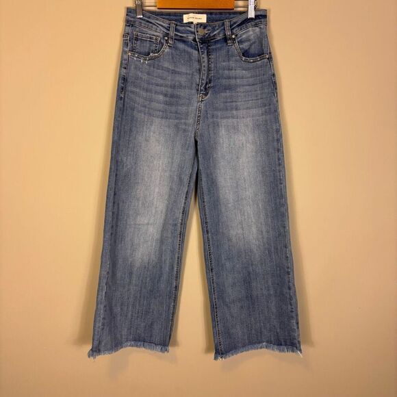 Risen Denim - Risen Jeans High Waisted Wide Leg Raw Hem Jeans‎ Size 29